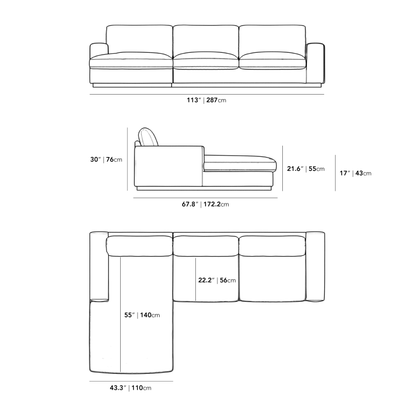 Dimensions for Noah Sectional - Clearance