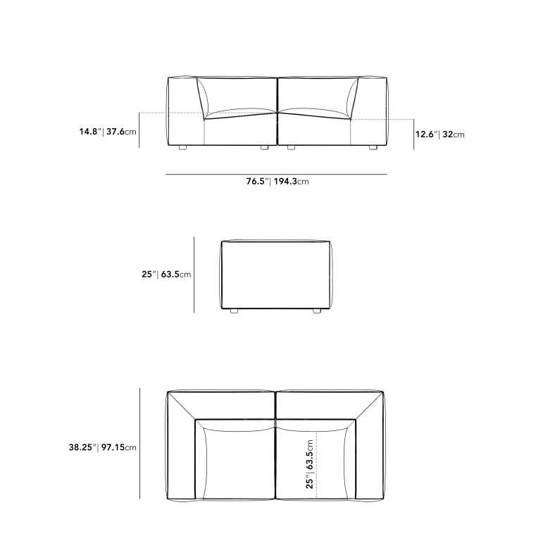 Dimensions for Porter Loveseat - Compact