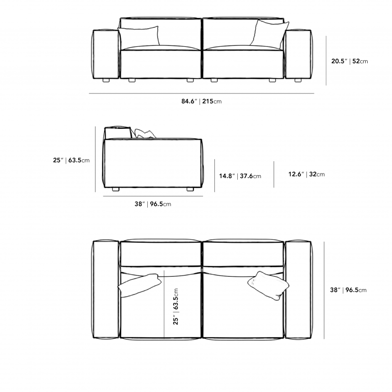 Dimensions for 포터 소파