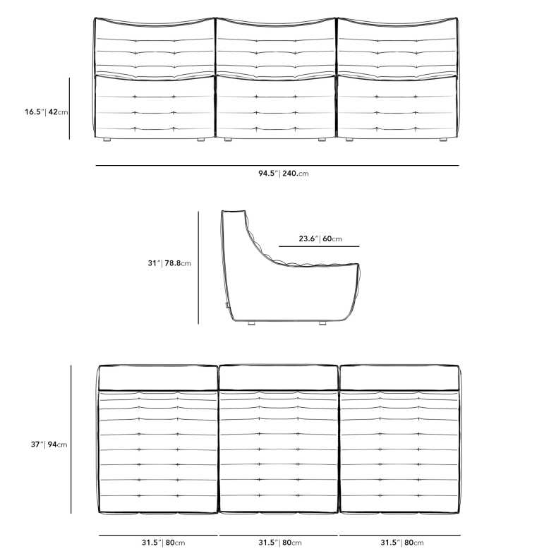 Dimensions for Tanner 3 Seater Sofa