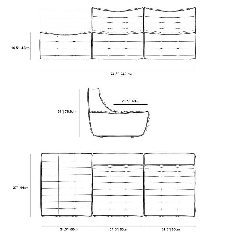 Dimensions for Tanner Open End Sofa