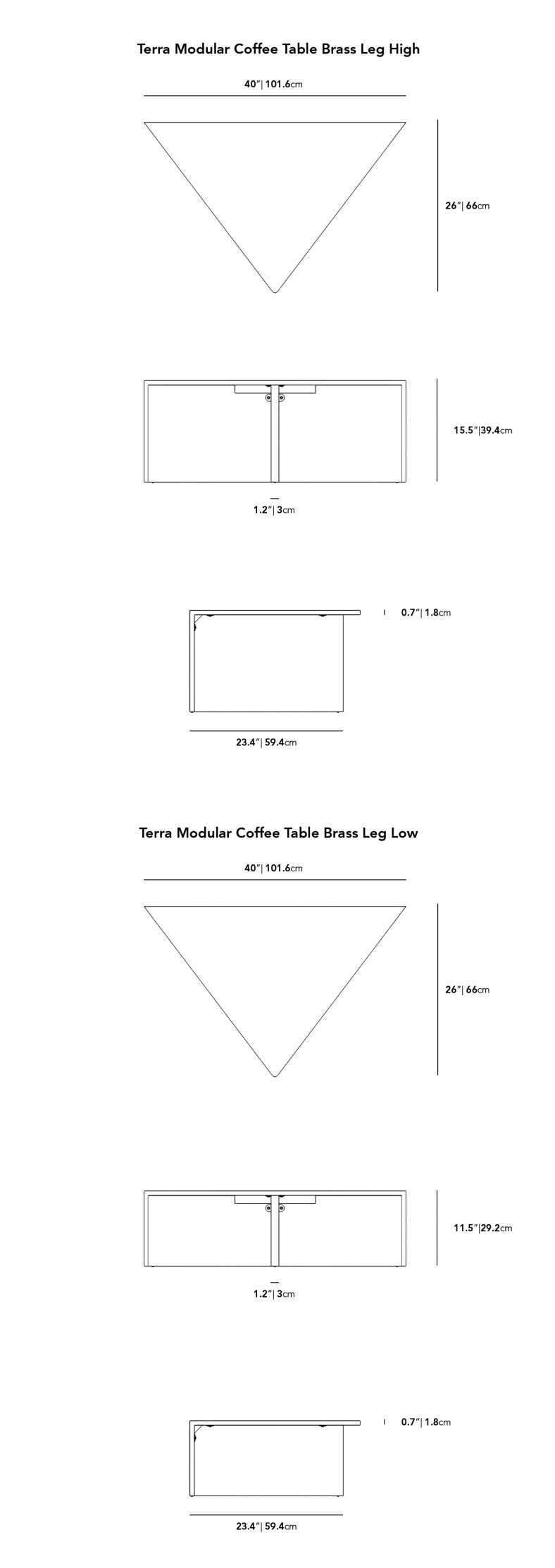Dimensions for Terra Modular Coffee Table