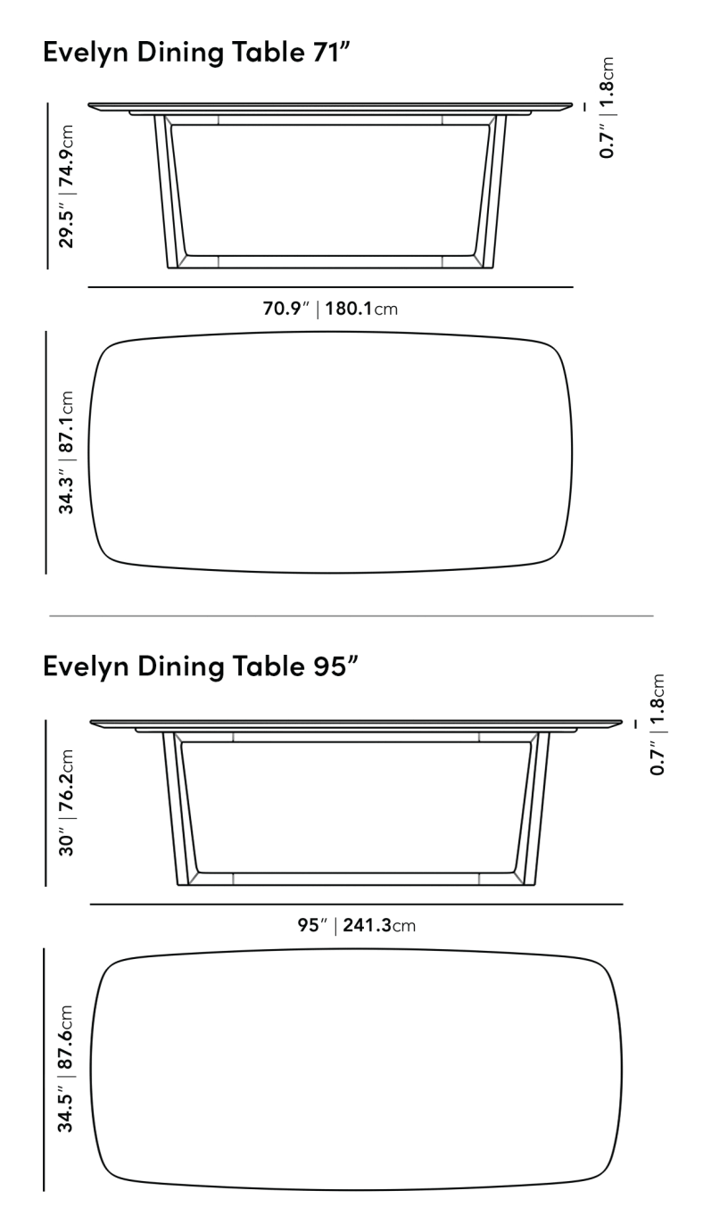 Dimensions for Evelyn Dining Table - Clearance