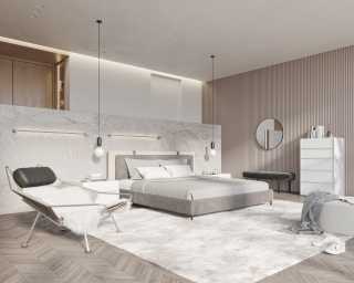 Abigail Bed -Milan Grey featuring Hunter Collection - White Glossy Lacquer and Angelo Bench is Black Velvet  Abigail Bed -Milan Grey featuring Hunter Collection - White Glossy Lacquer and Angelo Bench is Black Velvet