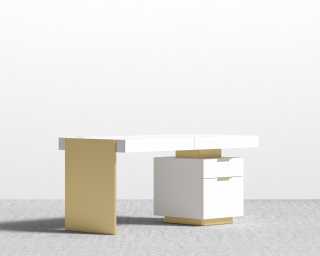 Arlo Desk - Brushed Brass - White Lacquer