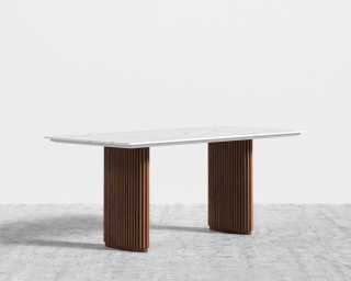 Athena Dining Table - White Carrara Marble - Walnut Base