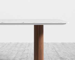 Athena Dining Table - White Carrara Marble - Walnut Base