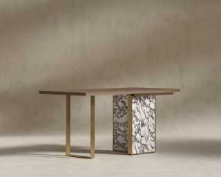 Augustus Desk - 63" - Walnut Veneer - Viola Marble Base 