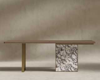 Augustus Desk - 88" - Walnut Veneer - Viola Marble Base 