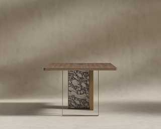Augustus Desk - 88" - Walnut Veneer - Viola Marble Base 