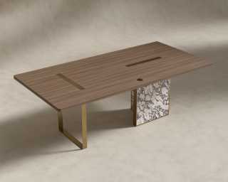 Augustus Desk - 88" - Walnut Veneer - Viola Marble Base 