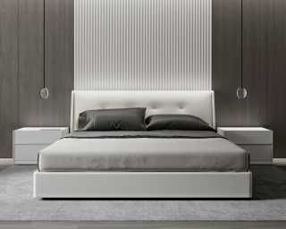 Emery Bed- Verona Ivory Featuring Hunter Nightstand in White Glossy Lacquer 