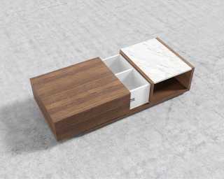 Truman Coffee Table - Walnut Veneer - White Marble