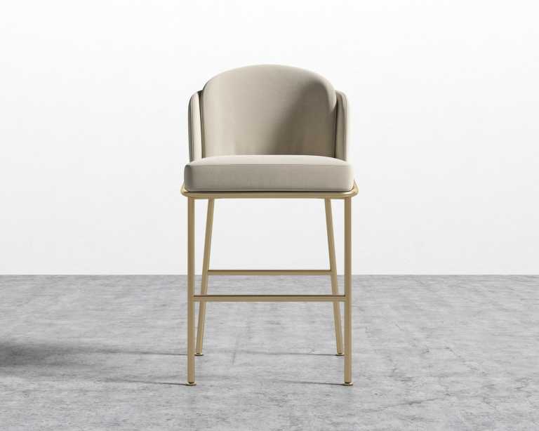 Angelo Counter Stool - Plush Velvet - Warm Taupe - Brass Angelo Counter Stool - Plush Velvet - Warm Taupe - Brass