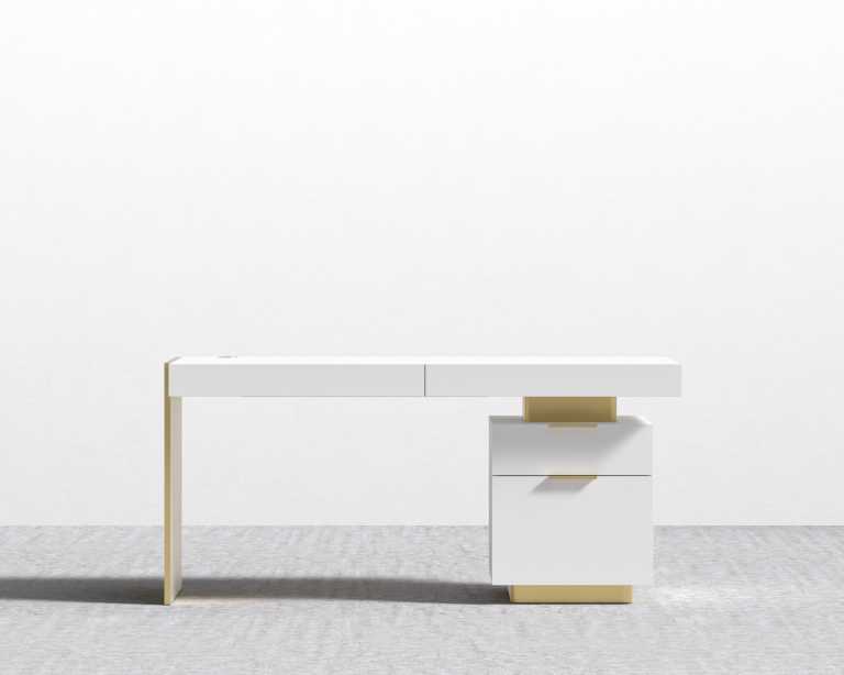 Arlo Desk - Brushed Brass - White Lacquer
