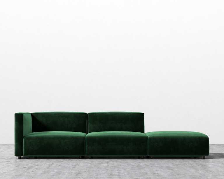 Arya Modular Sofa with Open End - Plush Velvet - Moss