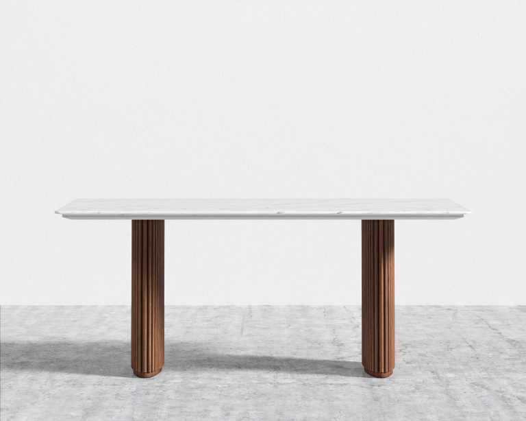 Athena Dining Table - White Carrara Marble - Walnut Base