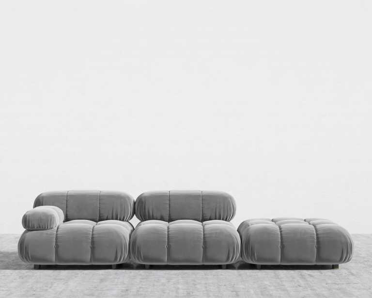 Belia Open End Sofa - Plush Velvet - Glacier Grey