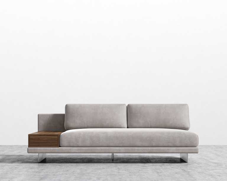 Dresden Armless Sofa with Side Table - Venice Vegan Suede- Chiffon