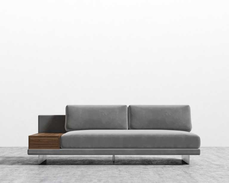 Dresden Armless Sofa with Side Table - Plush Velvet - Glacier Grey