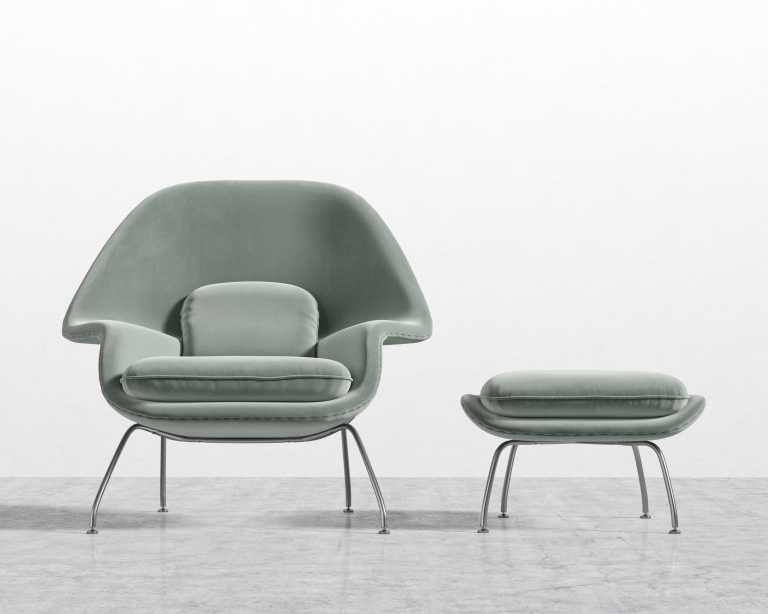 Womb Chair and Ottoman - Plush Velvet - Moonstone Womb Chair and Ottoman - Plush Velvet - Moonstone